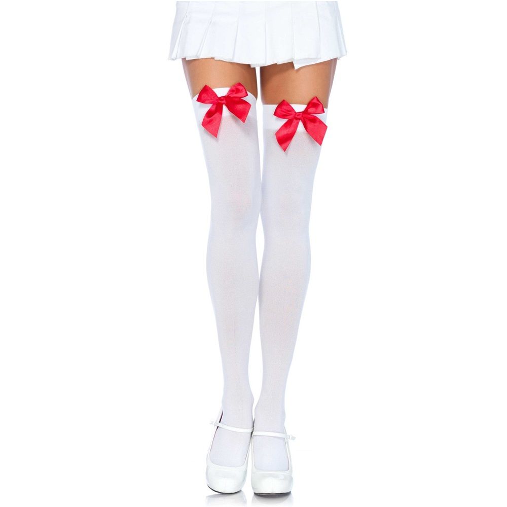 Leg Avenue Nylon Thigh Highs with Bow Black for Her - Lingerie