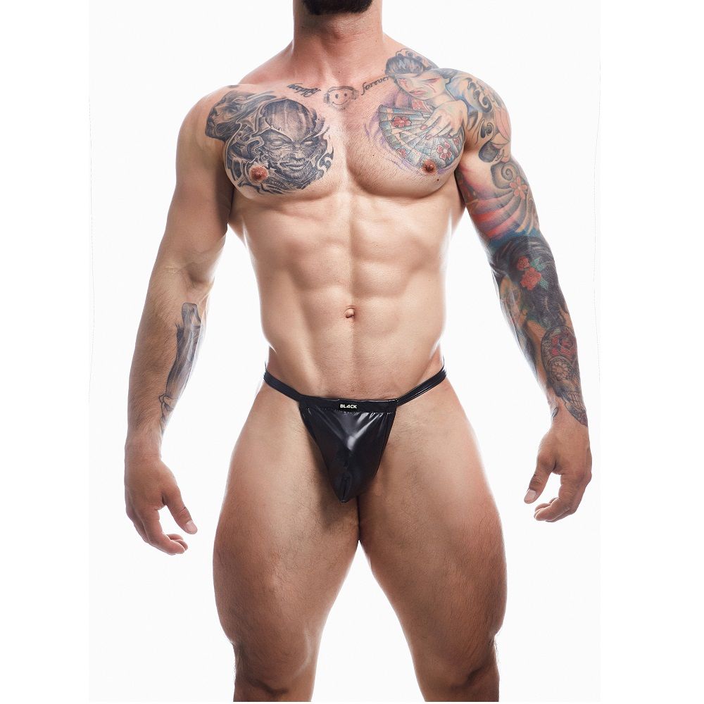 C4M Boost Black Leatherette G String Small for Him - Lingerie