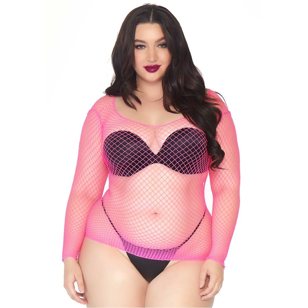 Leg Avenue Long Sleeved Industrial Net Top Neon for Her - Lingerie