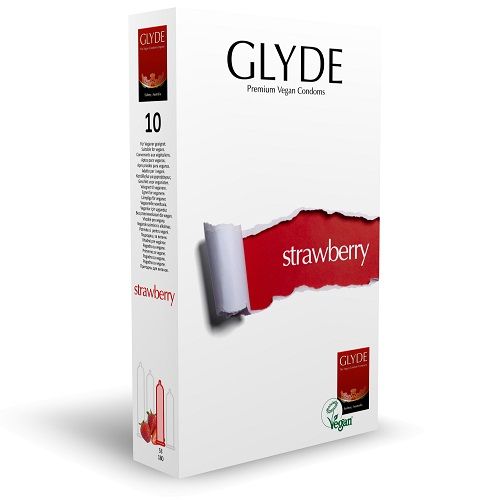 Glyde Ultra Strawberry Flavour Vegan Condoms 10 Pack - Wellness