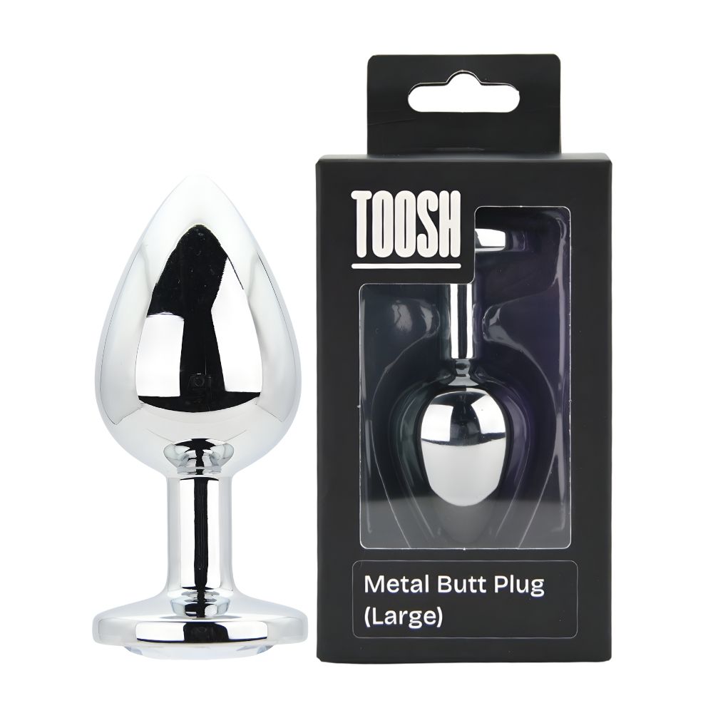 Toosh Silver Metal Butt Plug Large Clear Stone - Toys