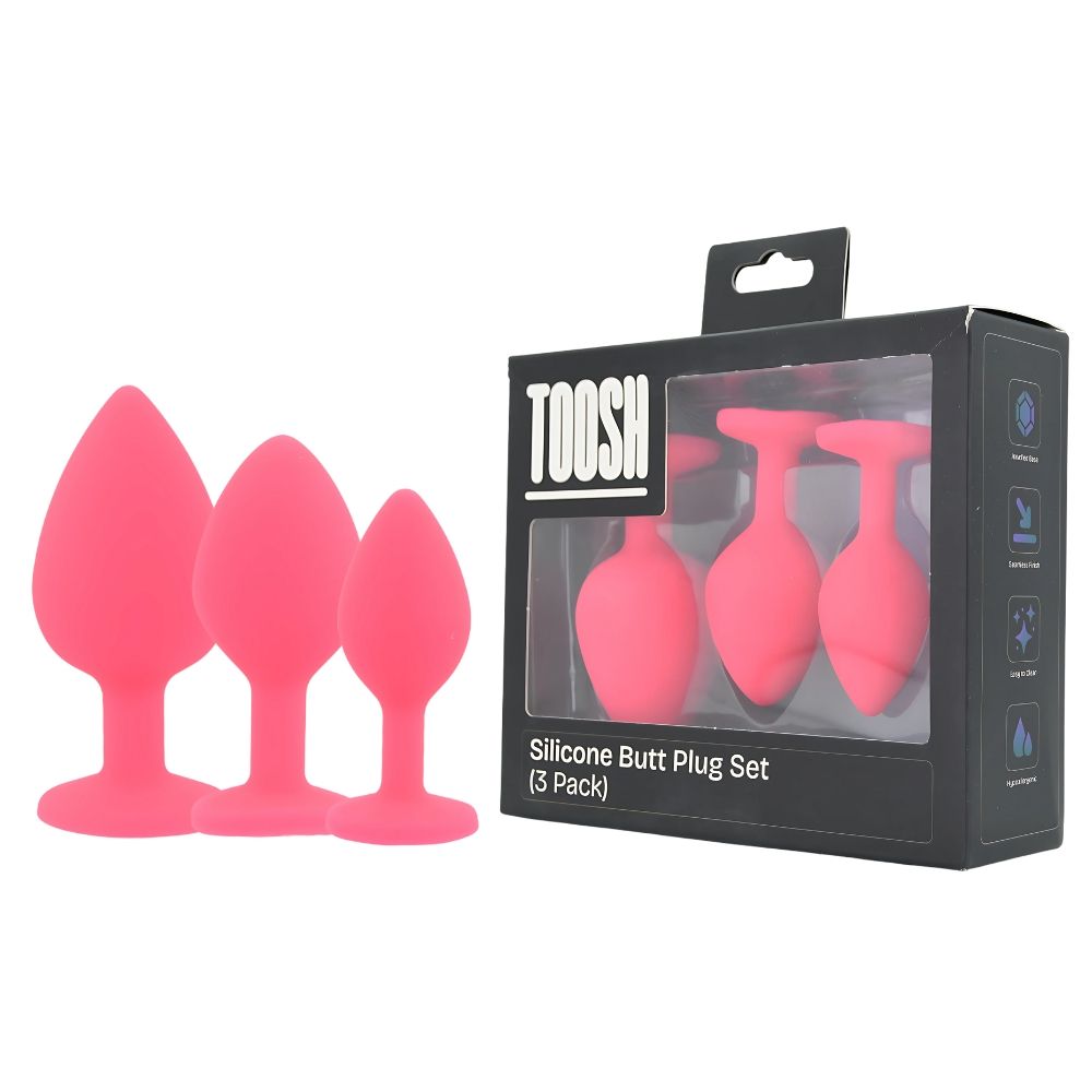 Toosh Silicone Butt Plug Pink Set of 3 Clear Stone - Toys