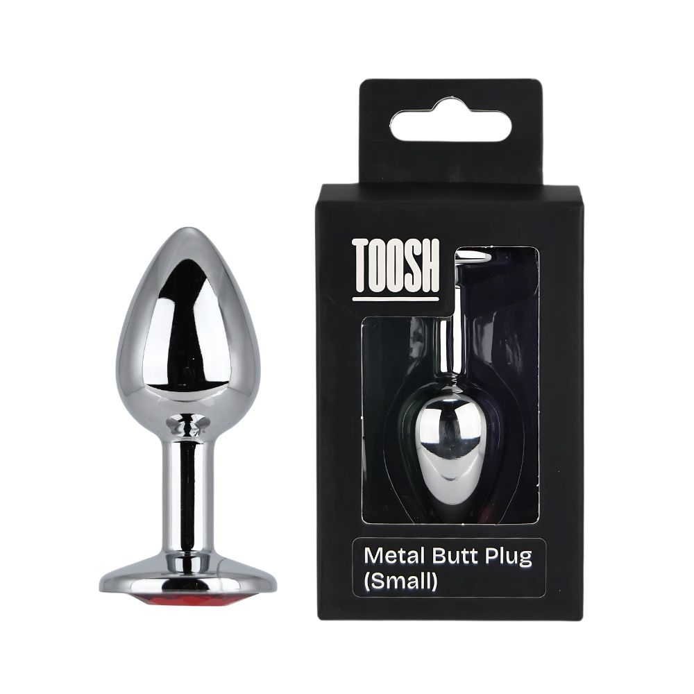 Toosh Silver Metal Butt Plug Small Red Stone - Toys