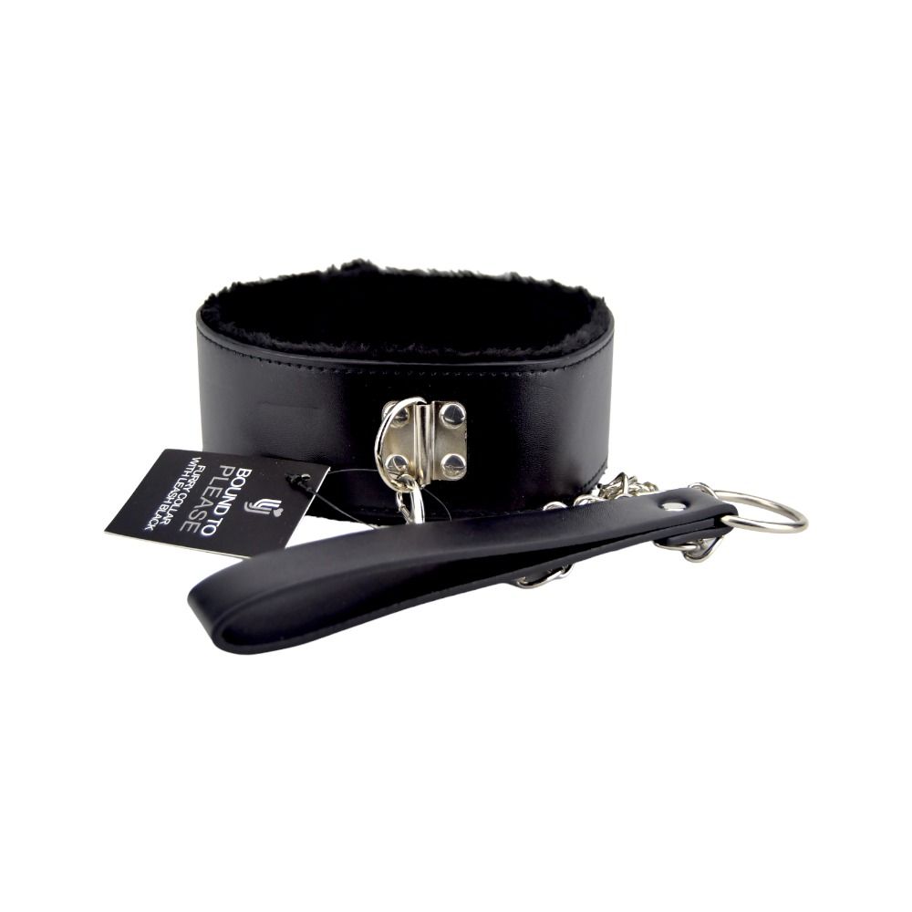 Bound to Please Furry Collar with Leash Black for Couples - Play