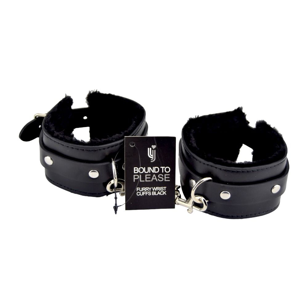 Bound to Please Furry Plush Wrist Cuffs Black for Couples - Play