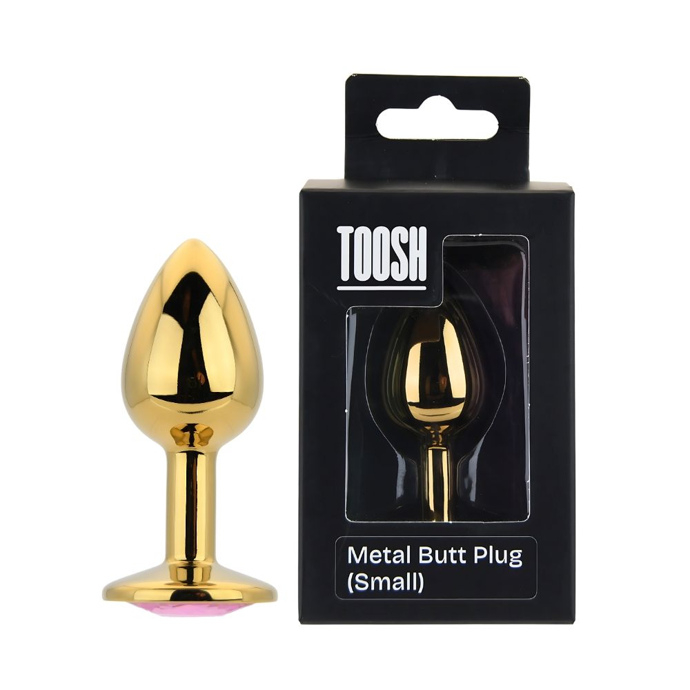 Toosh Gold Metal Butt Plug Small Pink Stone - Toys