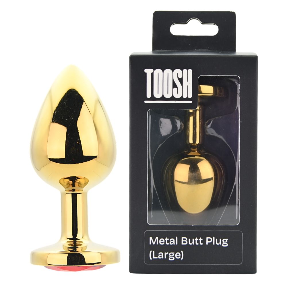Toosh Large Gold Metal Butt Plug Red Jewel - Toys