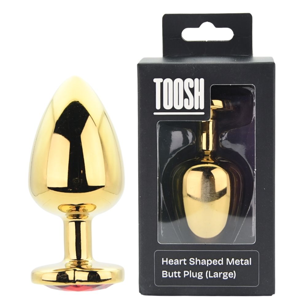 Toosh Heart Shaped Gold Butt Plug with Red Stone Large - Toys
