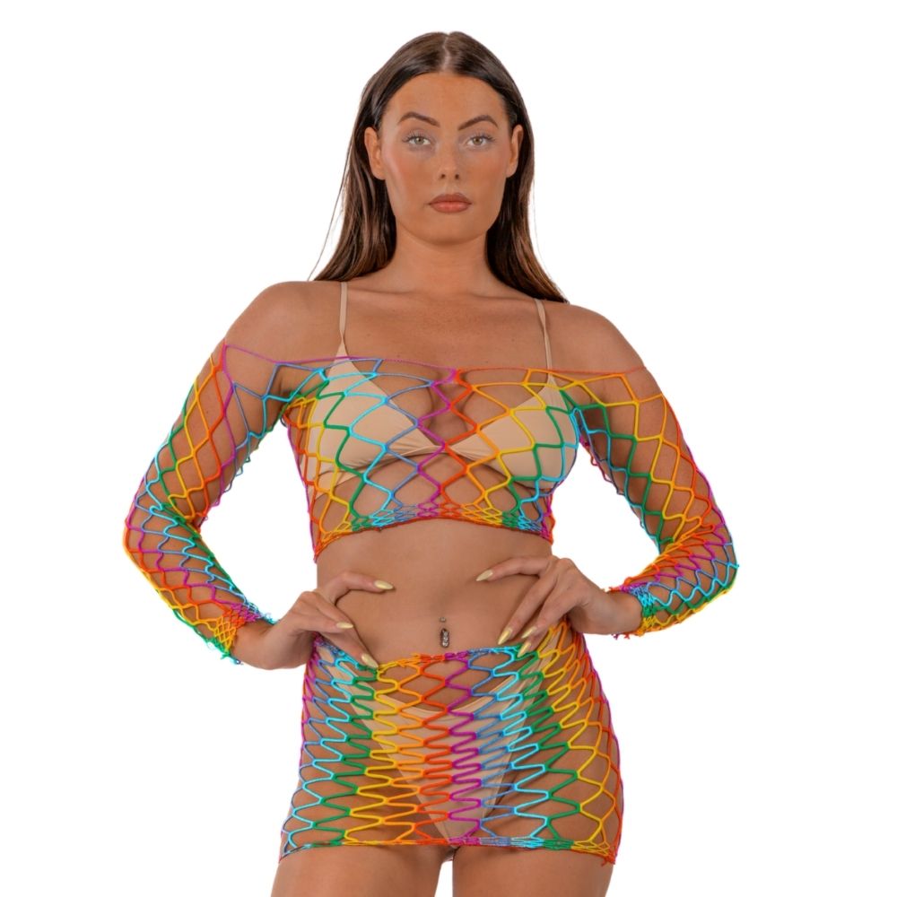 Lace by LJ Rainbow Crop Top and Skirt Set for Couples - Lingerie