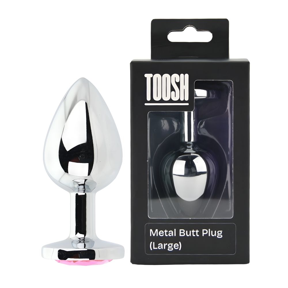 Toosh Silver Metal Butt Plug Large Pink Stone - Toys