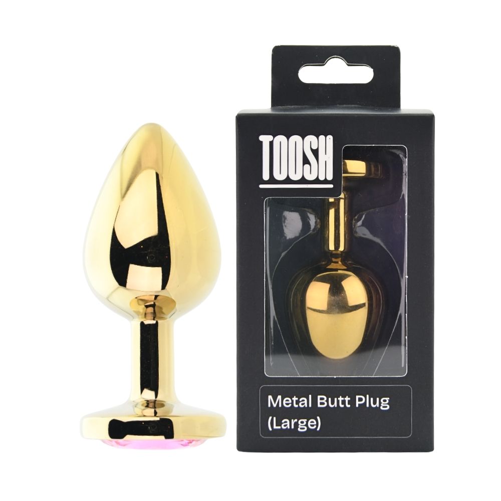 Toosh Large Gold Metal Butt Plug Pink Jewel - Toys
