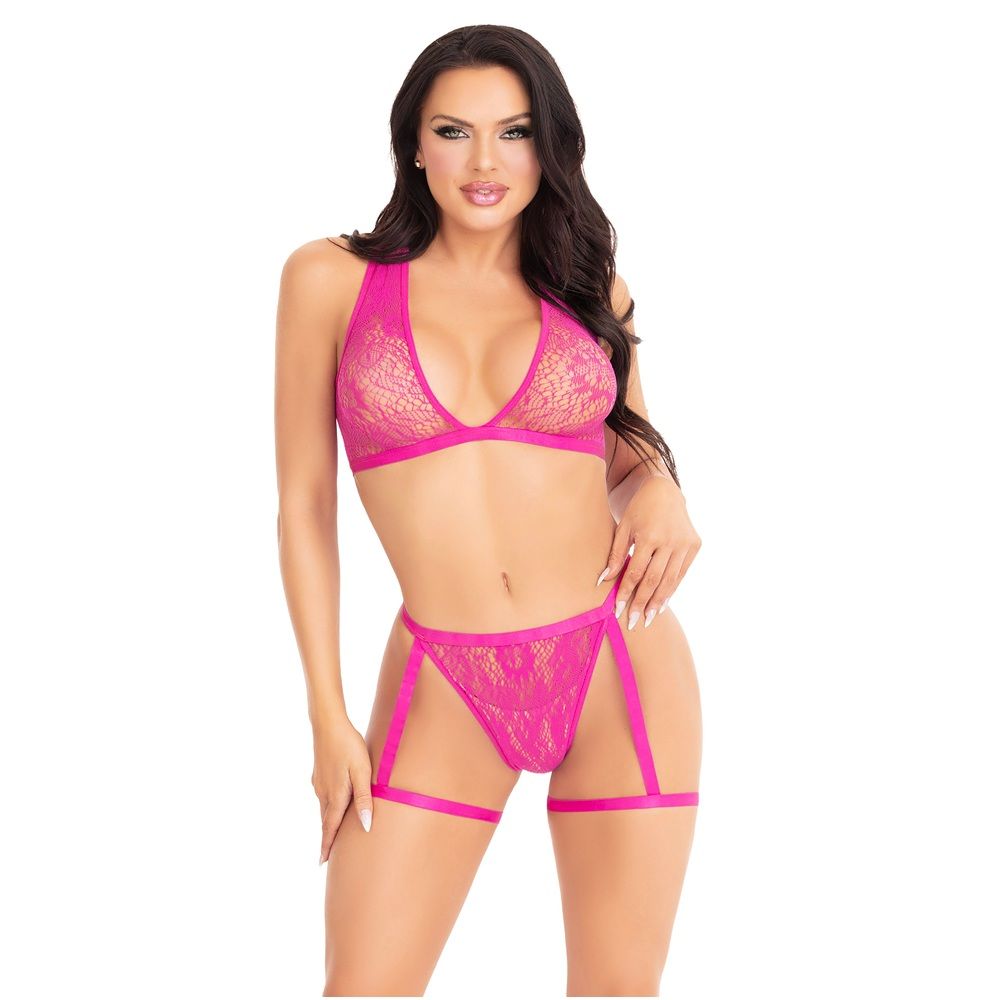 Leg Avenue Lace Bra Top and Panty Garters Pink for Her - Toys