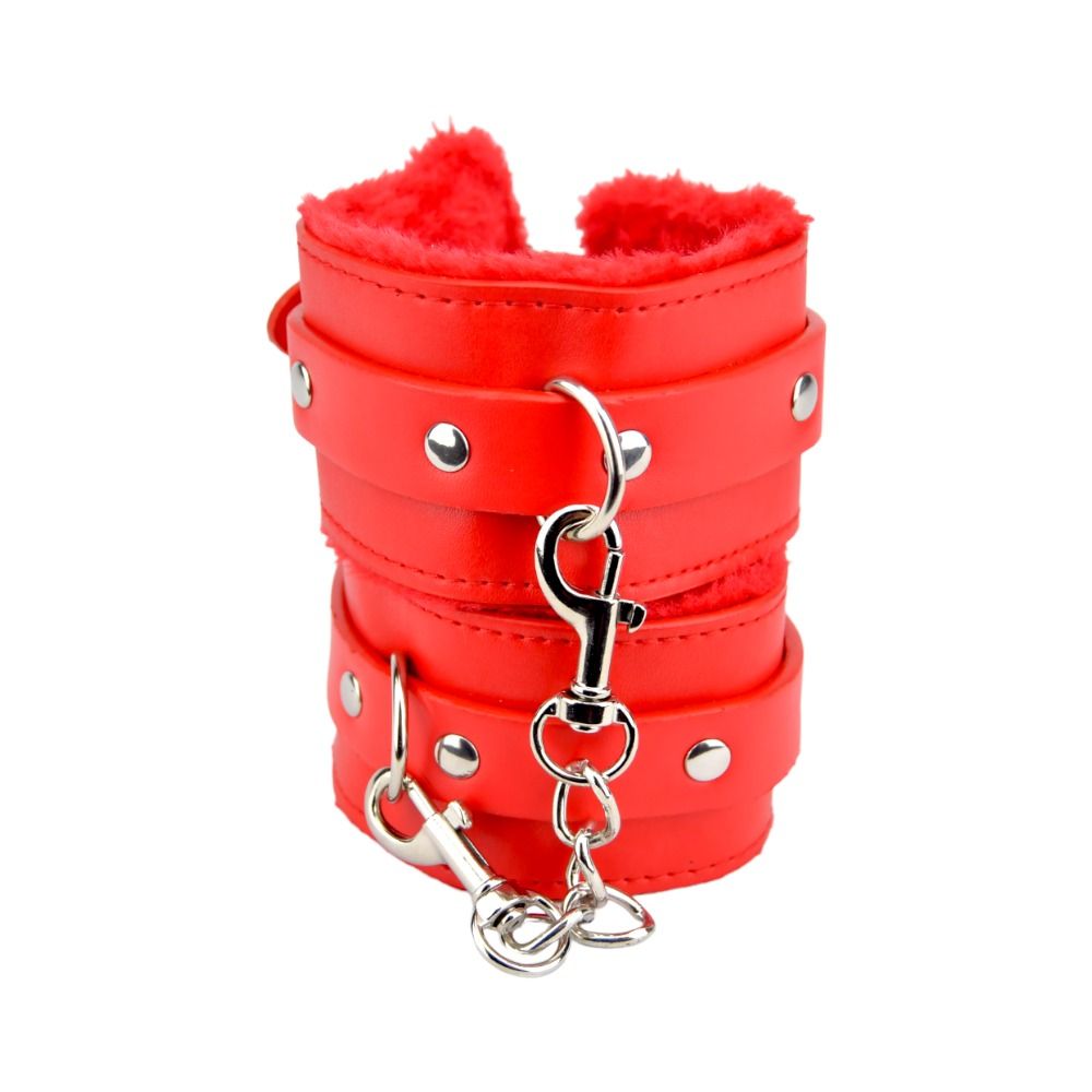 Bound to Please Furry Plush Wrist Cuffs Red for Couples - Play