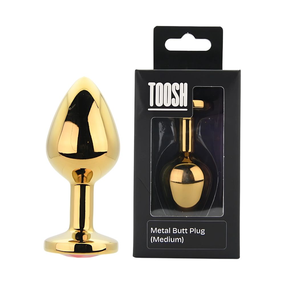 Toosh Medium Gold Metal Butt Plug Red Jewel - Toys