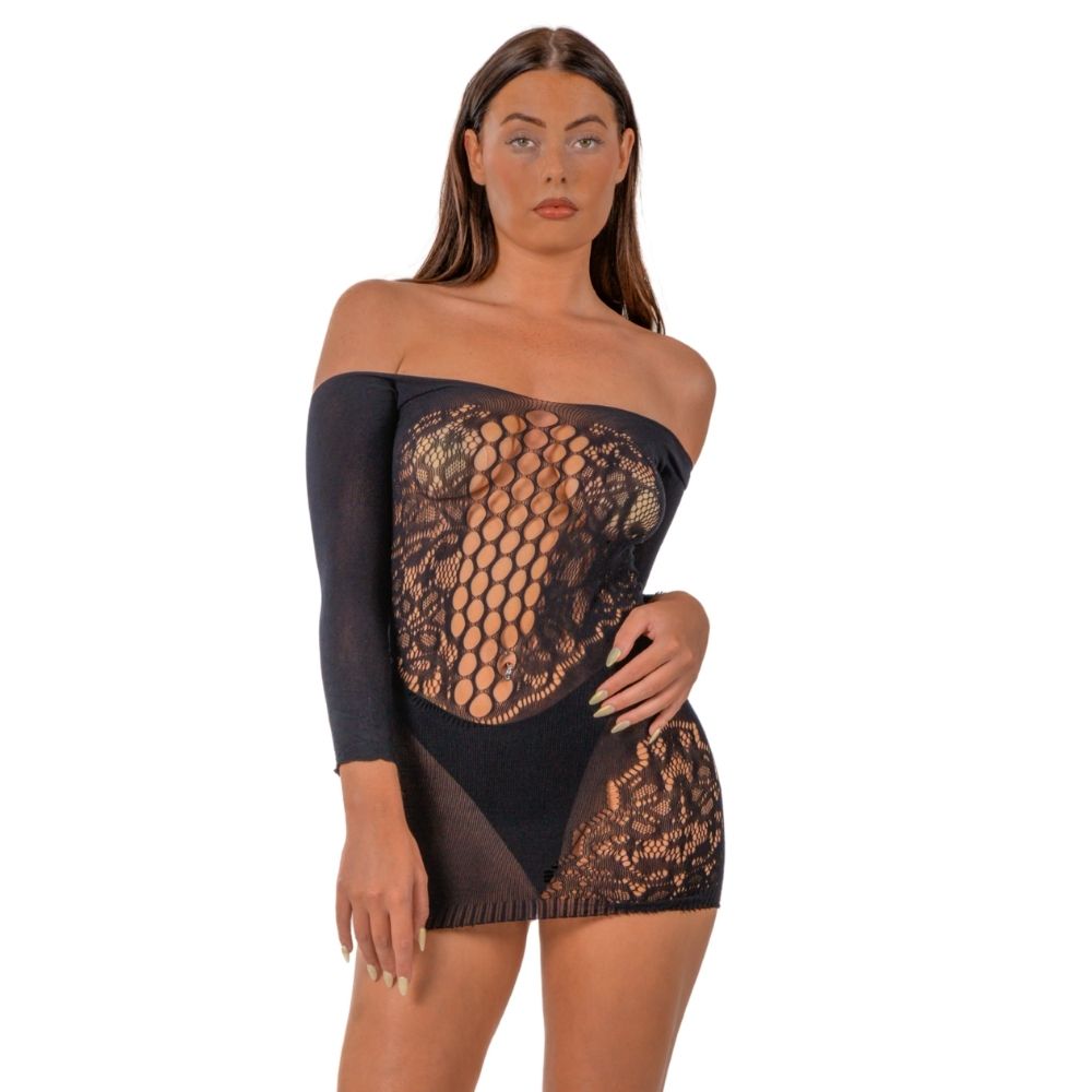 Lace by LJ Off the Shoulder Mini Dress Black for Her - Lingerie