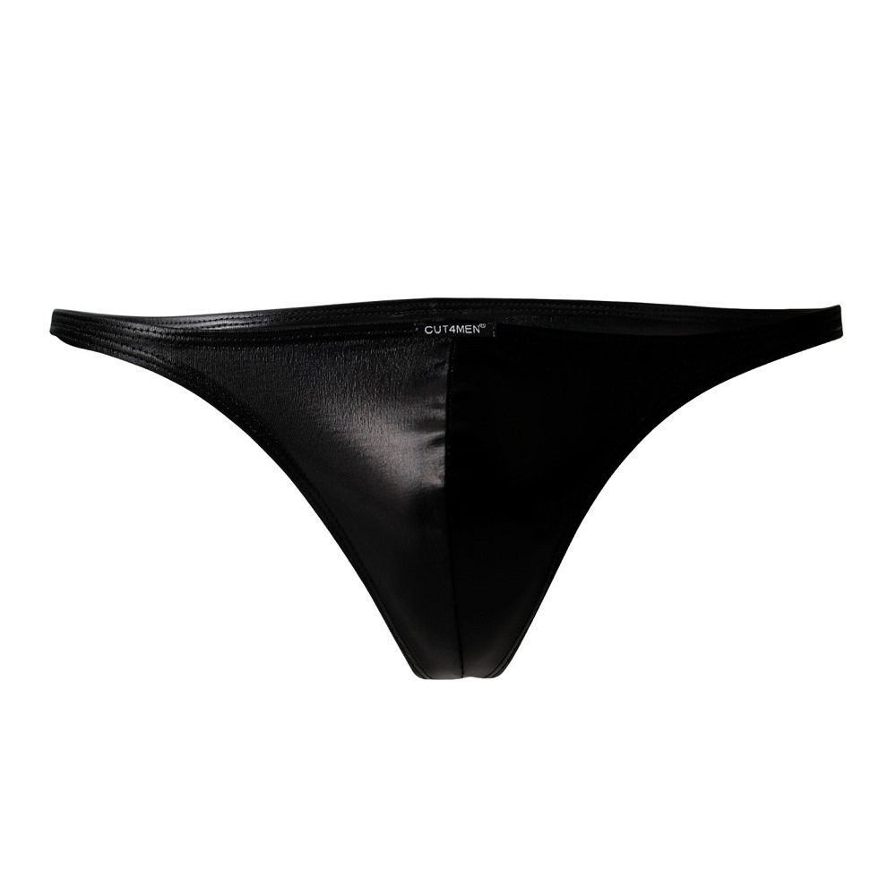 C4M Brazilian Brief Black Leatherette Large for Him - Lingerie
