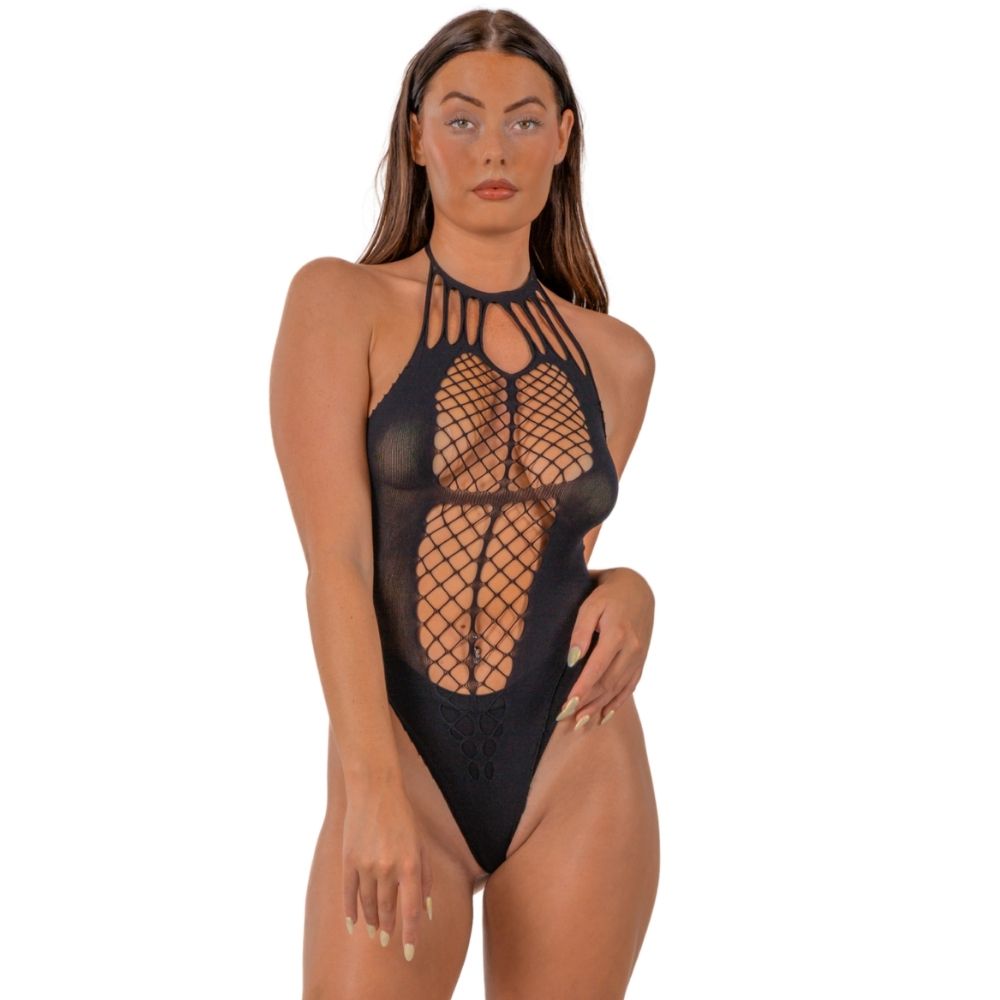 Lace by LJ Strappy Halter Teddy Black for Her - Lingerie
