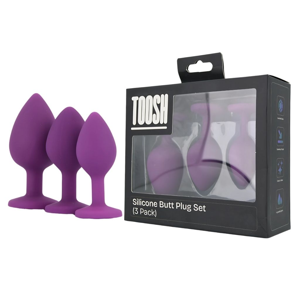 Toosh Silicone Butt Plug Purple Set of 3 Clear Stone - Toys