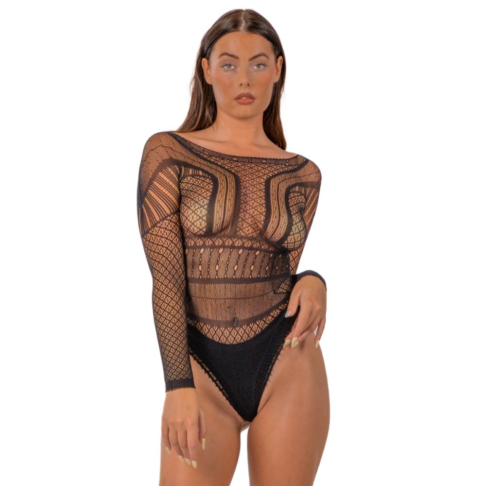 Lace by LJ Seamless Lace Long Bodysuit for Her - Lingerie
