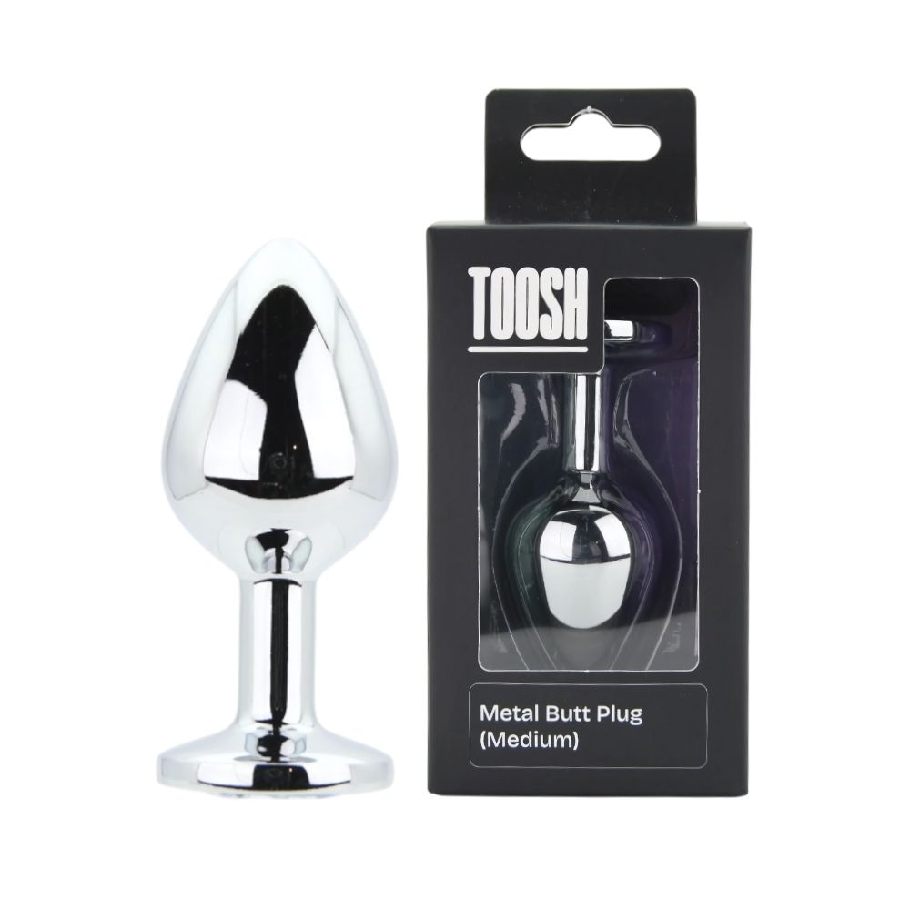 Toosh Silver Metal Butt Plug Medium Clear Stone - Toys