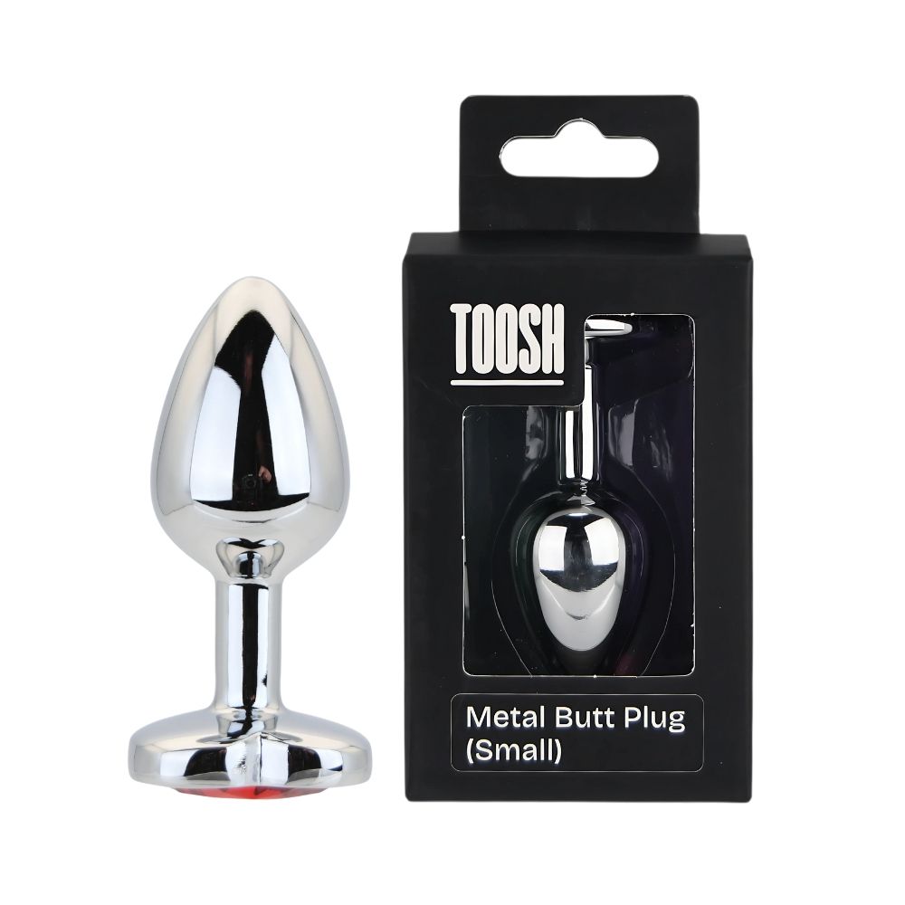 Toosh Heart Shaped Silver Butt Plug with Red Stone Small - Toys
