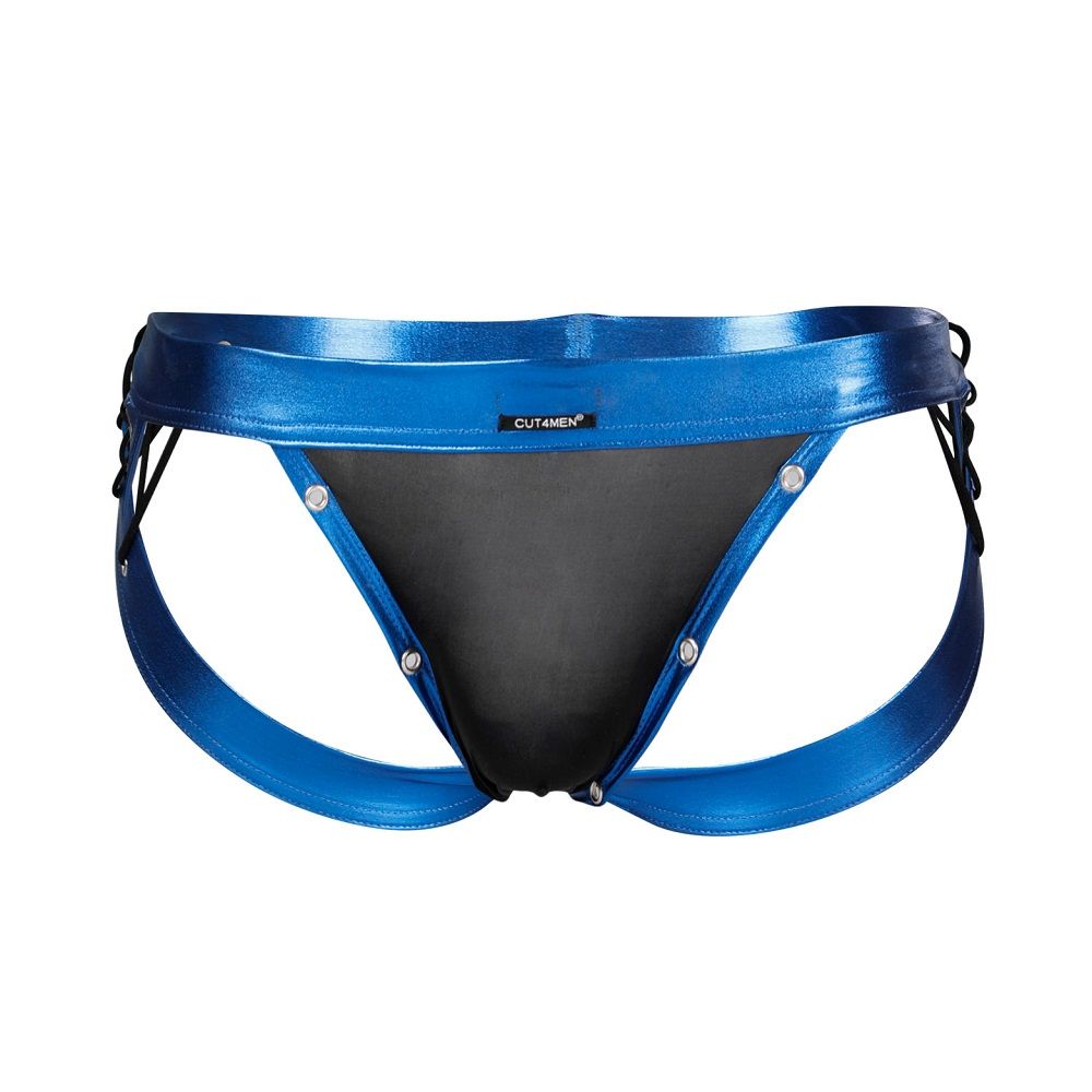 C4M Desire Jockstrap Blue Leatherette Small for Him - Lingerie
