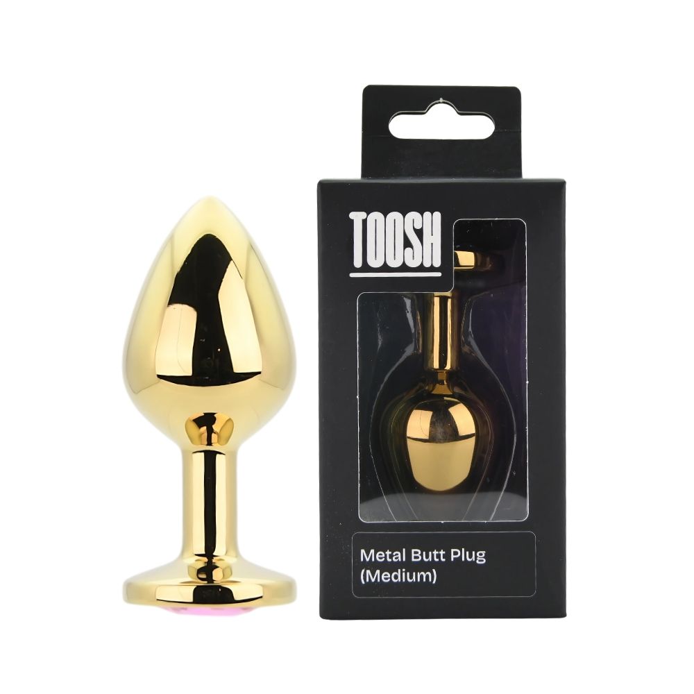 Toosh Medium Gold Metal Butt Plug Pink Jewel - Toys
