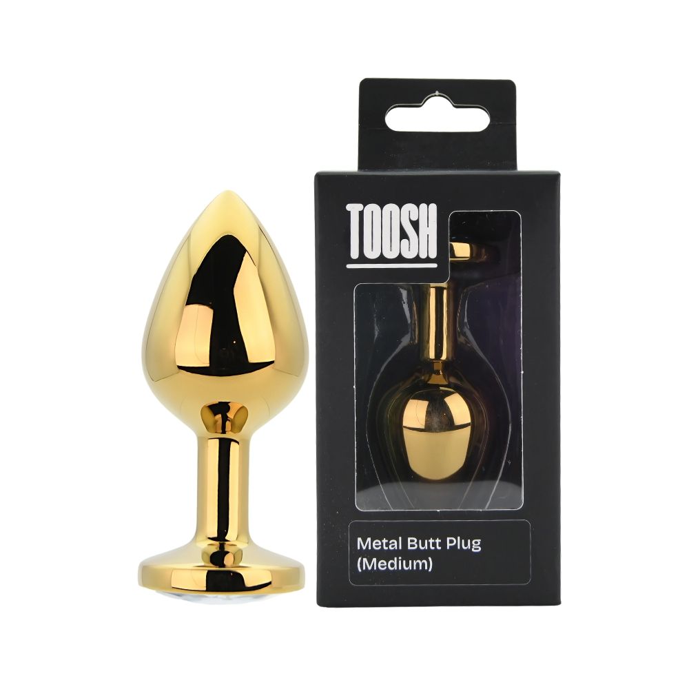 Toosh Medium Gold Metal Butt Plug Clear Jewel - Toys