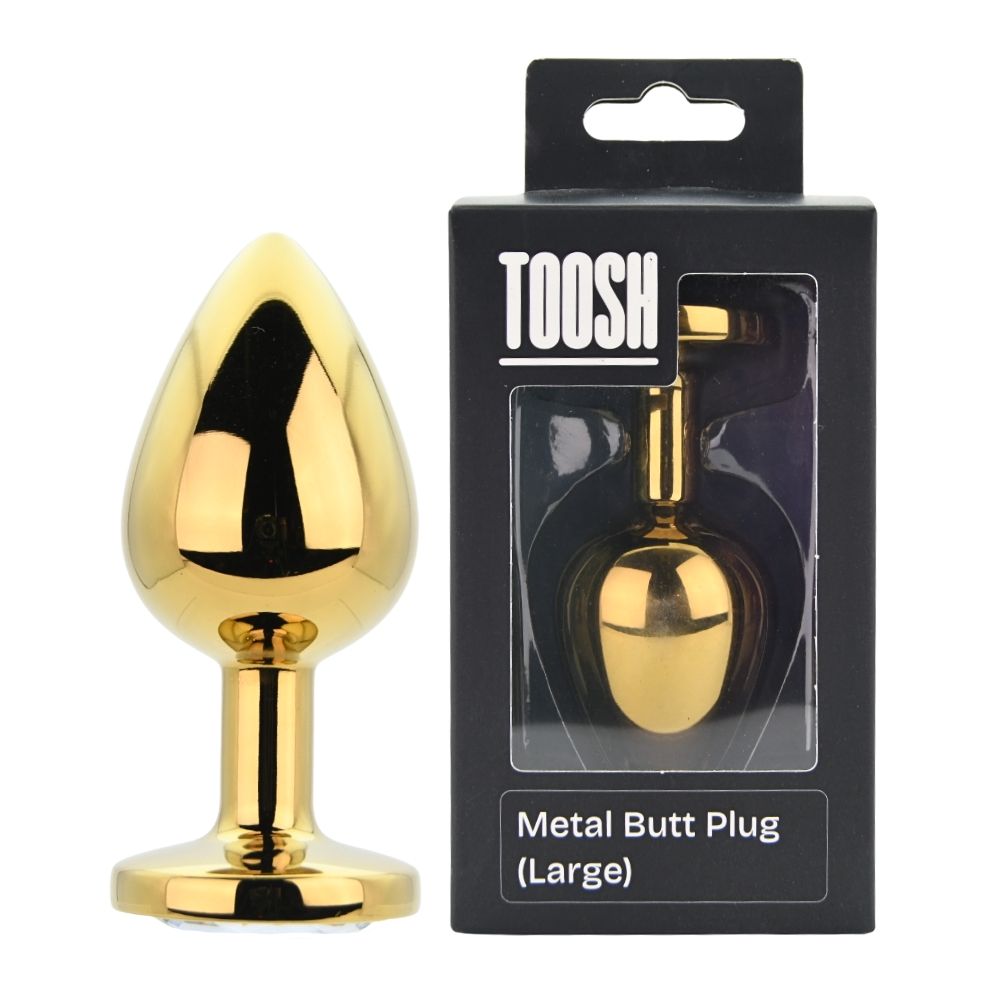 Toosh Large Gold Metal Butt Plug Clear Jewel - Toys