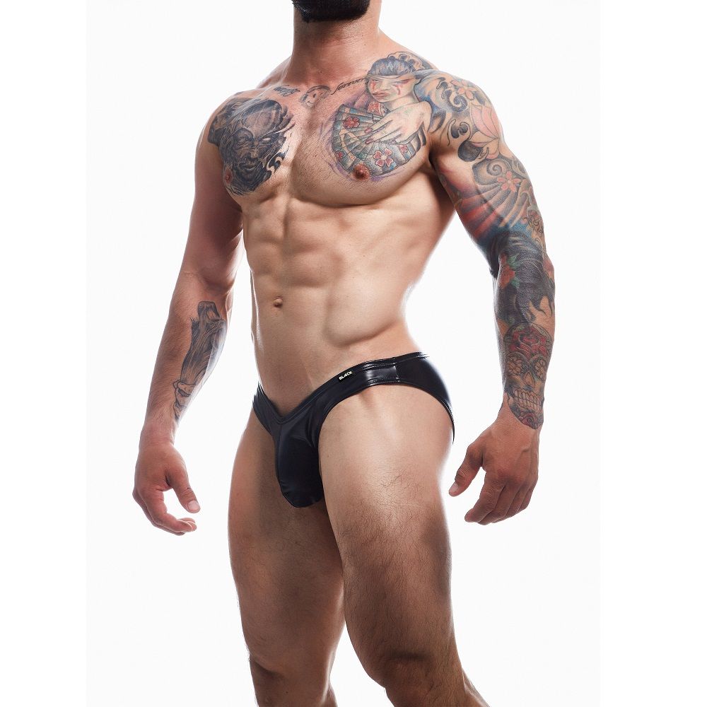 C4M Boost Black Leatherette Bikini Brief Small for Him - Lingerie