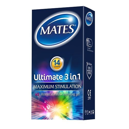 Mates Ultimate 3 in 1 Condoms 14 Pack - Wellness