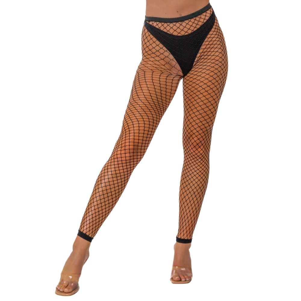 Lace by LJ Industrial Net Footless Tights Black for Her - Lingerie